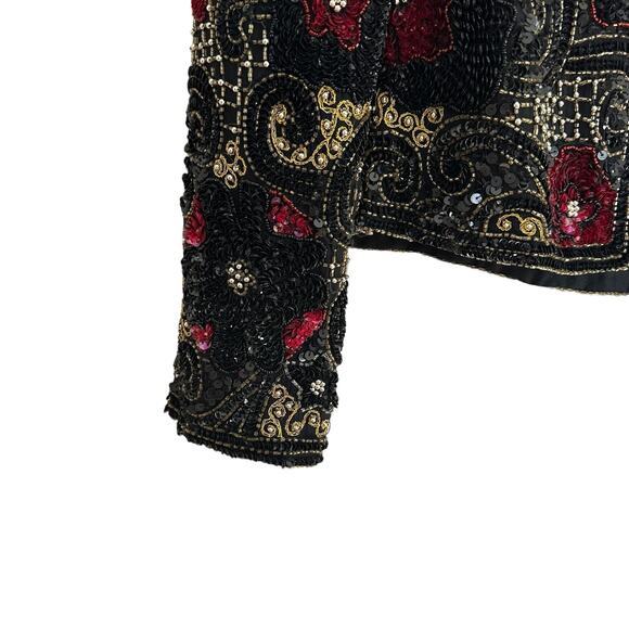 Vintage 90s Laurence Kazar New York Boho Floral Sequence Crop Jacket Rare - Picture 10 of 13